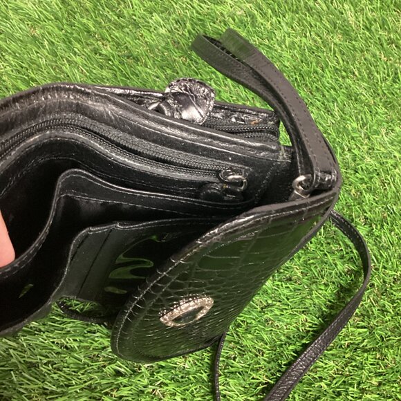 Brighton Black Croc Print Patent Leather Wallet with Crossbody Strap - Picture 10 of 15